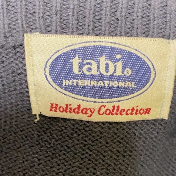 Vintage tabi navy blue embroidered knit grandma sweater vest M - Picture 3 of 7